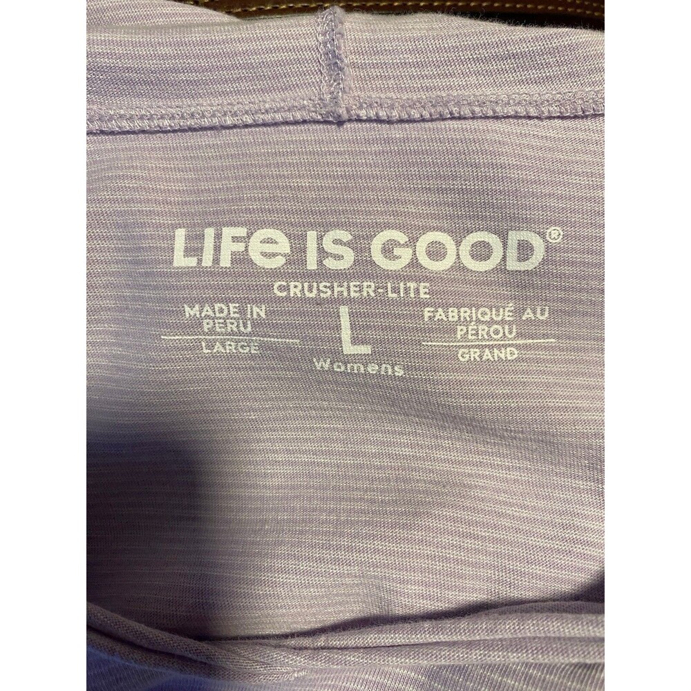 Life Is Good Crusher Lite Hooded Long Sleeve Tee Purple Stripe Size L - Picture 5 of 5